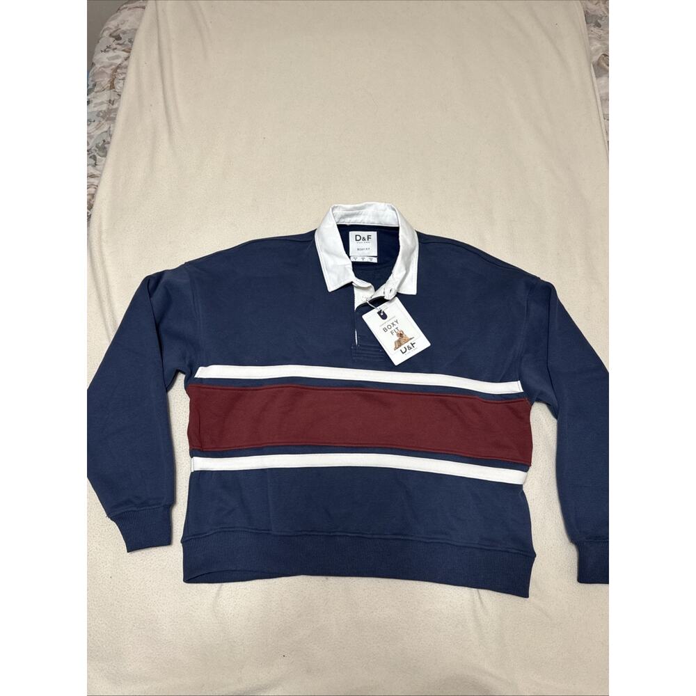 D&F Ricky Singh Mens Multicolor Long Sleeve Boxy Fit Rugby Size Small